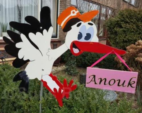 Geboortebord Ooievaar met Oranje Petje, Kinderen en Baby's, Kraamcadeaus en Geboorteborden, Geboortebord, Ophalen of Verzenden