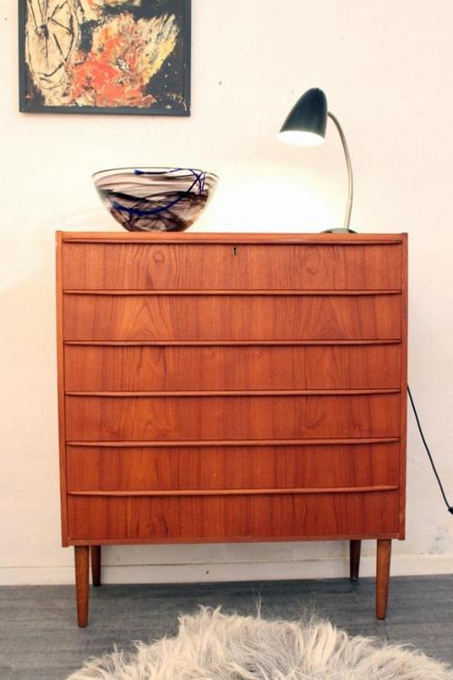XXL vintage Deense jaren 60 ladekast mid century design, Huis en Inrichting, Kasten | Ladekasten, Gebruikt, 5 laden of meer, Ophalen of Verzenden