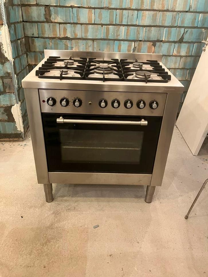 Vrijstaand gasfornuis 90 cm solitaire met oven, Witgoed en Apparatuur, Fornuizen, Gebruikt, Vrijstaand, Gas, 5 kookzones of meer