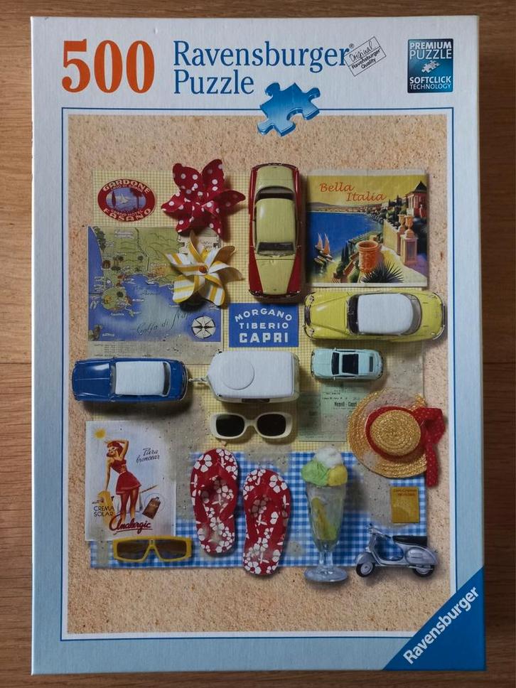 Ravensburger puzzel 500, Zomer in Italië, COMPLEET, ZGAN!!!, Hobby en Vrije tijd, Denksport en Puzzels, Zo goed als nieuw, 500 t/m 1500 stukjes