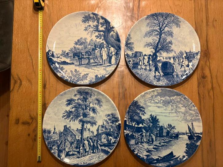 Complete set van 4 Delfts blauwe wandborden Vier Seizoenen, Antiek en Kunst, Antiek | Wandborden en Tegels, Ophalen
