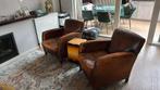 Set van twee vintage lederen fauteuils, Ophalen, Minder dan 50 cm, Gebruikt, Minder dan 75 cm