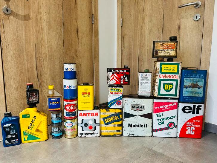 Lot 22 Olieblikken olie blik olieblik oil can mobil elf bp, Verzamelen, Blikken, Gebruikt, Overige, Ophalen of Verzenden