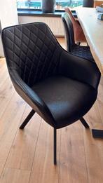 5 Zwarte en bruine Leren Eetkamerstoelen, Huis en Inrichting, Stoelen, Ophalen, Zwart, Leer, Zo goed als nieuw