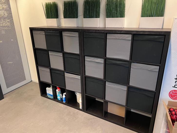 2x KALLAX Open kast, zwart, 112x147 cm, Huis en Inrichting, Kasten | Televisiemeubels, Zo goed als nieuw, 100 tot 150 cm, 100 tot 150 cm