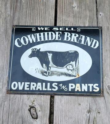 Vintage Emaille Reclamebord Cowhide Brand beschikbaar voor biedingen
