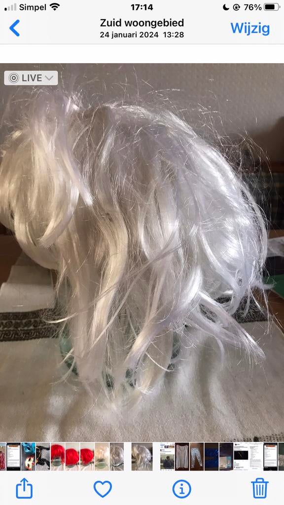 Carnaval zilverkleurige Bob pruik, Ophalen of Verzenden, Zo goed als nieuw