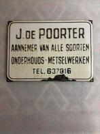 Emaille bord J de Poorter aannemer onderhoud en metselwerk, Ophalen of Verzenden, Zo goed als nieuw, Reclamebord