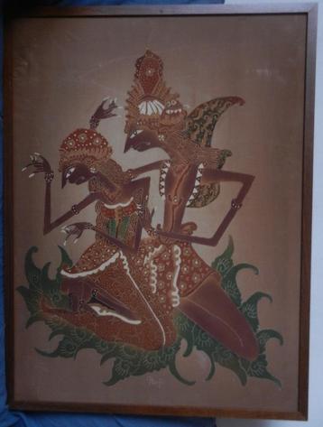 Batik schilderij Twee dansers gesign Poji / Roji ? 88,6x66,7 beschikbaar voor biedingen