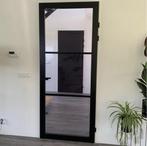 Zwarte binnendeur met glas staallook, Doe-het-zelf en Verbouw, Deuren en Horren, Niet ingevuld, 80 tot 100 cm, Binnendeur, Niet ingevuld