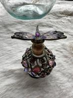 vintage Dragonfly Purple Jeweled Satin  glazen parfumfles., Ophalen of Verzenden, Gebruikt, Parfumfles