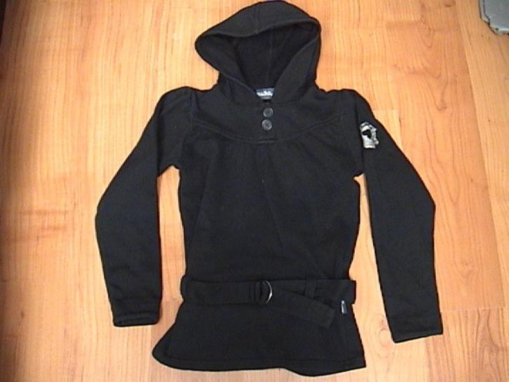 VILLA HAPP leuke zwarte trui met muts / capuchon en riem 140, Kinderen en Baby's, Kinderkleding | Maat 140, Gebruikt, Meisje, Trui of Vest