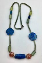 Vintage ketting Lapis Lazuli stenen Jade stenen glas etnisch, Sieraden, Tassen en Uiterlijk, Antieke sieraden, Overige materialen