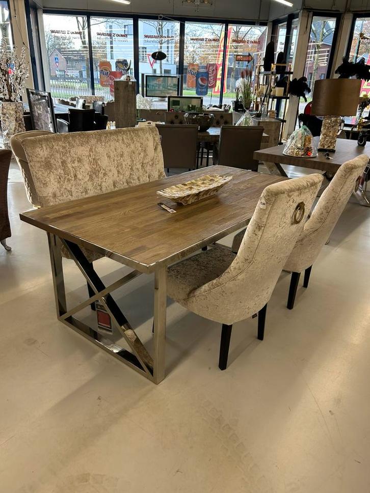 Eettafel + 2 stoelen & 1 zitbank NU VOOR MAAR €1700‼️, Huis en Inrichting, Stoelen, Nieuw, Stof, Wit, Ophalen