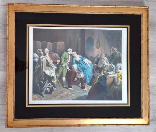 Kleurenlitho Schlesinger romantisch tafereel met mensen, Antiek en Kunst, Kunst | Litho's en Zeefdrukken, Ophalen