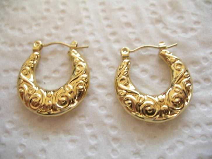 Een paar mooie 14k Goud Vergulde Creool Oorbellen, Sieraden, Tassen en Uiterlijk, Antieke sieraden, Oorbellen, Goud, Verguld, Verzenden