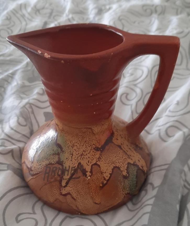 aardewerken schenkkan oranje met tekst Arnhem, Antiek en Kunst, Antiek | Keramiek en Aardewerk, Ophalen of Verzenden