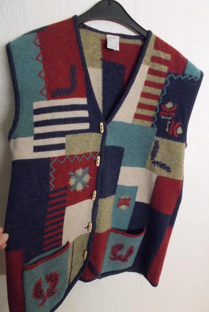 Apart folklore/patchwork look 80% wollen gilet! L, Kleding | Dames, Tops, Zo goed als nieuw, Maat 42/44 (L), Blauw, Zonder mouw