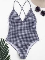 Zwarte witte geruite monokini badpak dames vrouwen, Kleding | Dames, Badmode en Zwemkleding, Verzenden, Nieuw, Overige kleuren