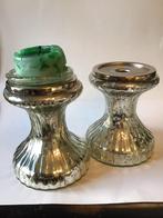 Twee zilveren glazen kaarsen kandelaars15 hoog identiek glas, Huis en Inrichting, Woonaccessoires | Kandelaars en Kaarsen, Ophalen of Verzenden