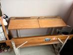 Vintage school bureau, hout, 2 zitter, Huis en Inrichting, Bureaus, Ophalen, Gebruikt, Bureau