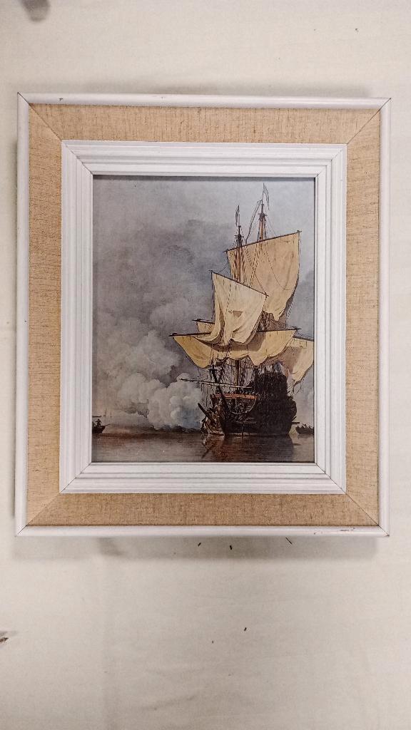 Maritieme prent 'Het Kanonschot' in lijst (1972), Antiek en Kunst, Kunst | Schilderijen | Klassiek, Ophalen of Verzenden