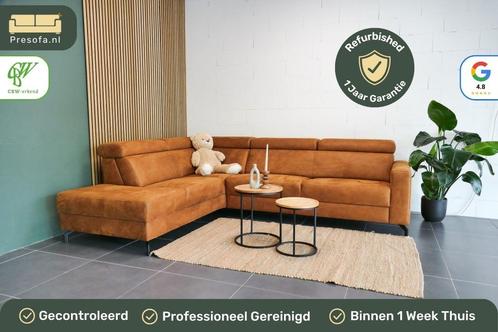 Refurbished Hoekbank Cognac Inhouse Rigas | Garantie, Huis en Inrichting, Banken | Bankstellen, Zo goed als nieuw, Hoekbank, Vierpersoons of meer