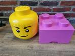 Lego Opberg Hoofd & 4-Stud Steen - Roze, Lego opbergbakken, Ophalen of Verzenden, Gebruikt, Losse stenen, Lego