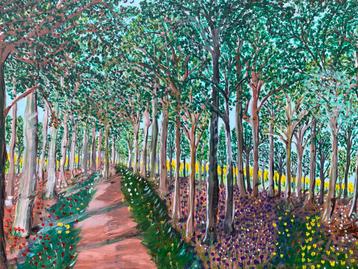 Groot landschap in de stijl van David Hockney beschikbaar voor biedingen