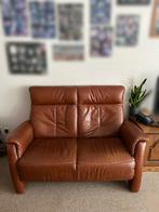 2 bruine leren banken: driezit en tweezit, Ophalen, Gebruikt, 150 tot 200 cm, Leer