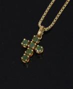 Kruis groene spinel smaragd 14k gouden ketting hanger dames, Voordeelsieraden, Ophalen of Verzenden, Zo goed als nieuw, Info@voordeelsieraden.nl