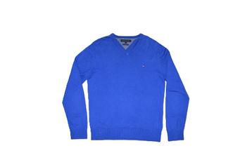 Tommy Hilfiger Pima Katoen kasjmir blauw v-neck sweater S beschikbaar voor biedingen