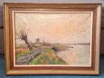 Schilderij met molen en waterlandschap, Antiek en Kunst, Kunst | Schilderijen | Klassiek, Ophalen of Verzenden