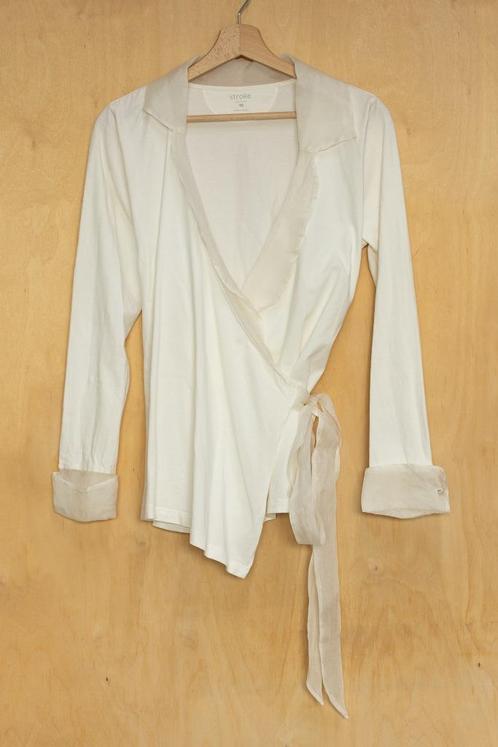 Stroke prachtige witte katoenen zijden overslag top M 38, Kleding | Dames, Tops, Zo goed als nieuw, Maat 38/40 (M), Wit, Lange mouw