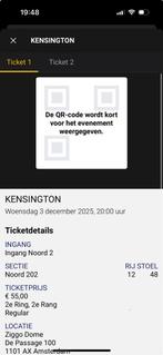 Kensington consert 3 december, Tickets en Kaartjes, Twee personen, December