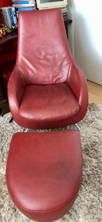 Leren Draaifauteuil met hocker (Rolf Benz), Ophalen, Minder dan 50 cm, Gebruikt, Minder dan 75 cm