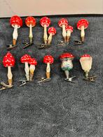 Oude glazen kerstballen. Paddenstoelen op knijpers. Per stuk, Diversen, Kerst, Ophalen of Verzenden, Zo goed als nieuw