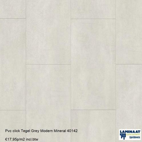 Grote Pvc click Tegel Soft Concrete 40195 Actie €17,95p/m2, Huis en Inrichting, Stoffering | Vloerbedekking, Nieuw, Laminaat, Wit