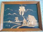 Ingelijst Indonesisch schilderij bamboe, Antiek en Kunst, Kunst | Niet-Westerse kunst, Ophalen of Verzenden