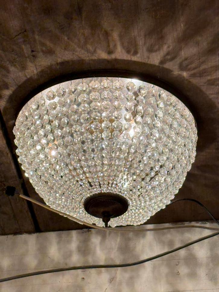 Antieke kristallen bronzen plafonnière, Huis en Inrichting, Lampen | Plafondlampen, Zo goed als nieuw, Glas, Metaal, Ophalen of Verzenden