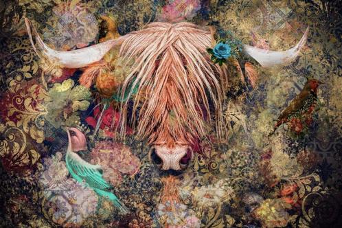 Schilderij van Schotse Hooglander in collage voor € 135, Huis en Inrichting, Woonaccessoires | Schilderijen, Tekeningen en Foto's