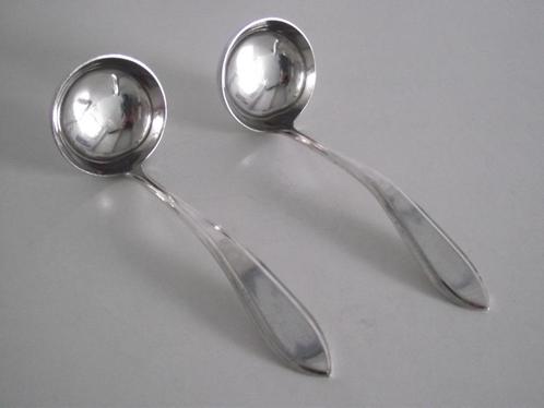 2 vintage puntfilet juslepel 18 cm Gerritsen 1900-1930 p st, Antiek en Kunst, Antiek | Bestek, Ophalen of Verzenden