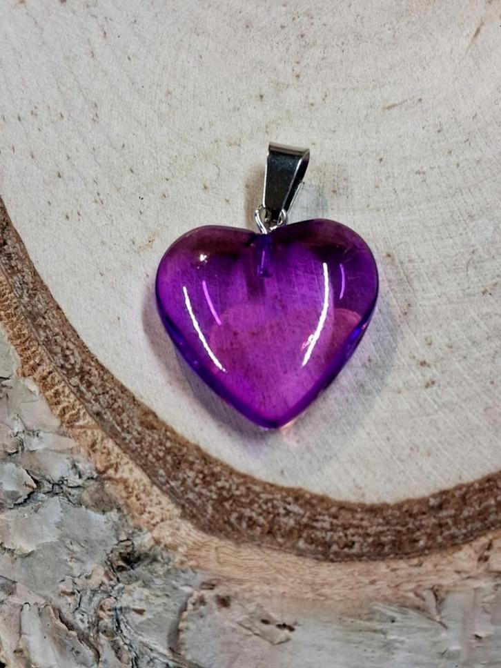 hangertje hartje paars, Sieraden, Tassen en Uiterlijk, Kettinghangers, Nieuw, Glas of Kristal, Paars, Hart, Ophalen of Verzenden