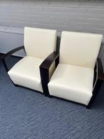 Beige (kunst)lederen fauteuils (2x), Gebruikt, Minder dan 75 cm, Leer, Ophalen of Verzenden
