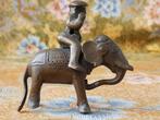 Mooi antiek Oosters brons beeldje van olifant met berijder., Antiek en Kunst, Ophalen of Verzenden