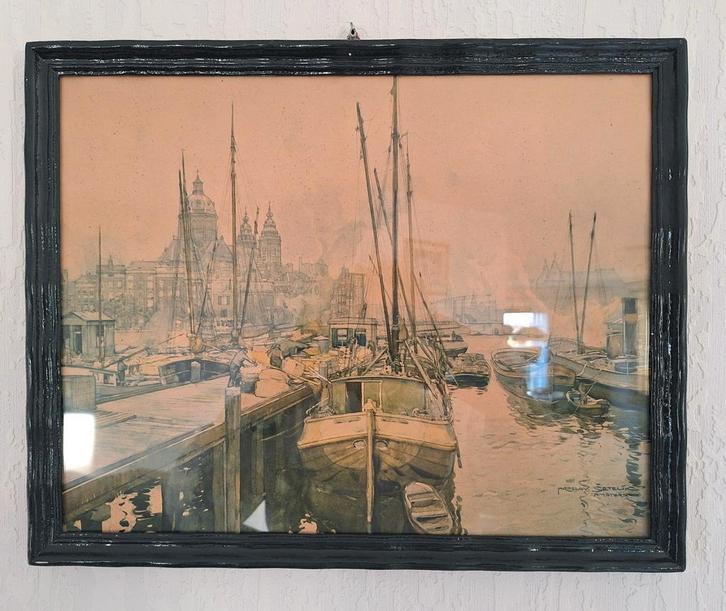De binnenhaven van Amsterdam door Jaroslav Setelik, Antiek en Kunst, Kunst | Schilderijen | Klassiek, Ophalen of Verzenden