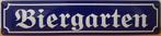 Biergarten relief blauw wit reclamebord van metaal wandbord