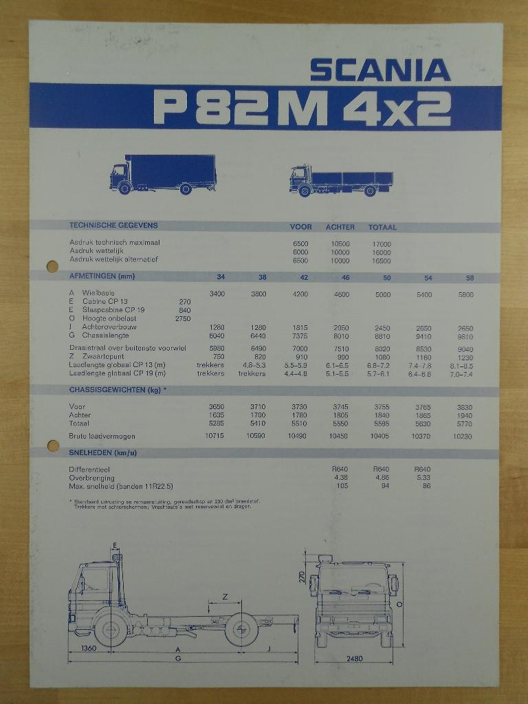 Scania P82 4x2 1981 Technische Specificatie Brochure P 82, Overige merken, Scania, Ophalen, Gelezen