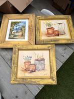 3 Leuke Schilderijen met Houten Lijsten, Ophalen of Verzenden