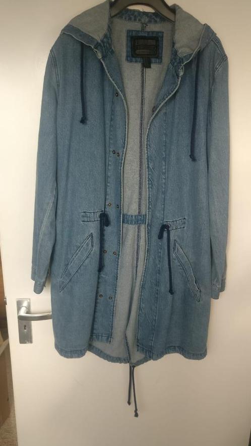 Jongens lange spijkerjas jas met capuchon S 46, Kleding | Heren, Jassen | Zomer, Zo goed als nieuw, Maat 46 (S) of kleiner, Blauw